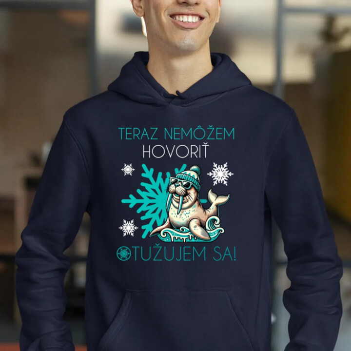 Teraz nemôžem hovoriť - otužujem sa!  - pánska mikina s potlačou