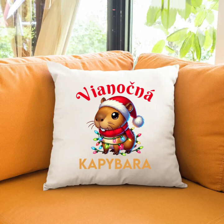 Vianočná kapybara  - vankúš s potlačou