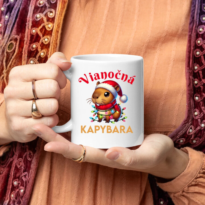 Vianočná kapybara  - keramický hrnček s potlačou