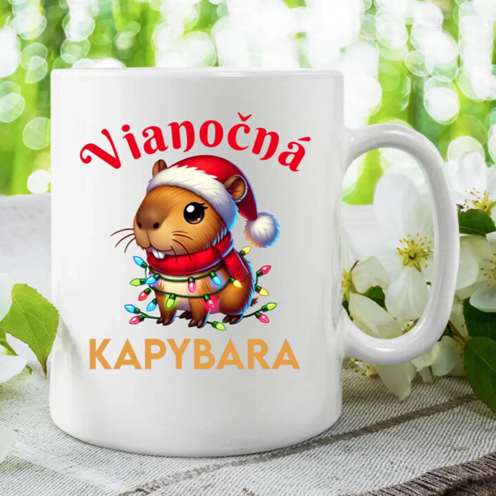 Vianočná kapybara  - keramický hrnček s potlačou