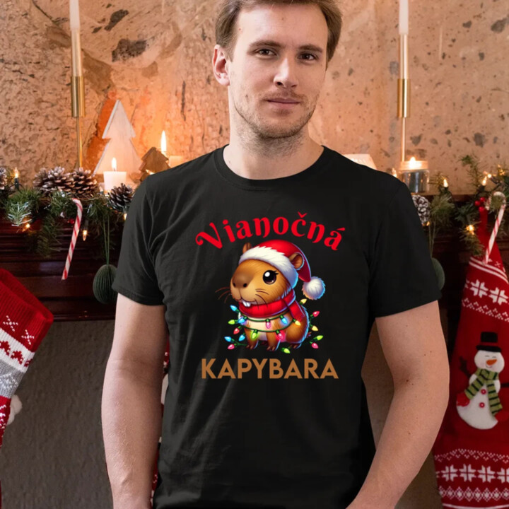 Vianočná kapybara  - pánske tričko s potlačou