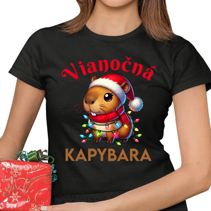 Vianočná kapybara  - dámske tričko s potlačou