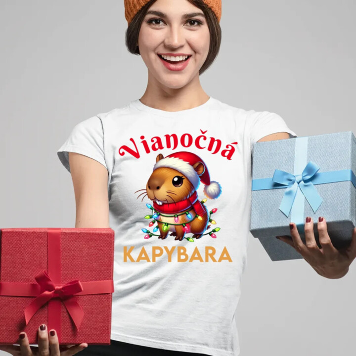 Vianočná kapybara  - dámske tričko s potlačou