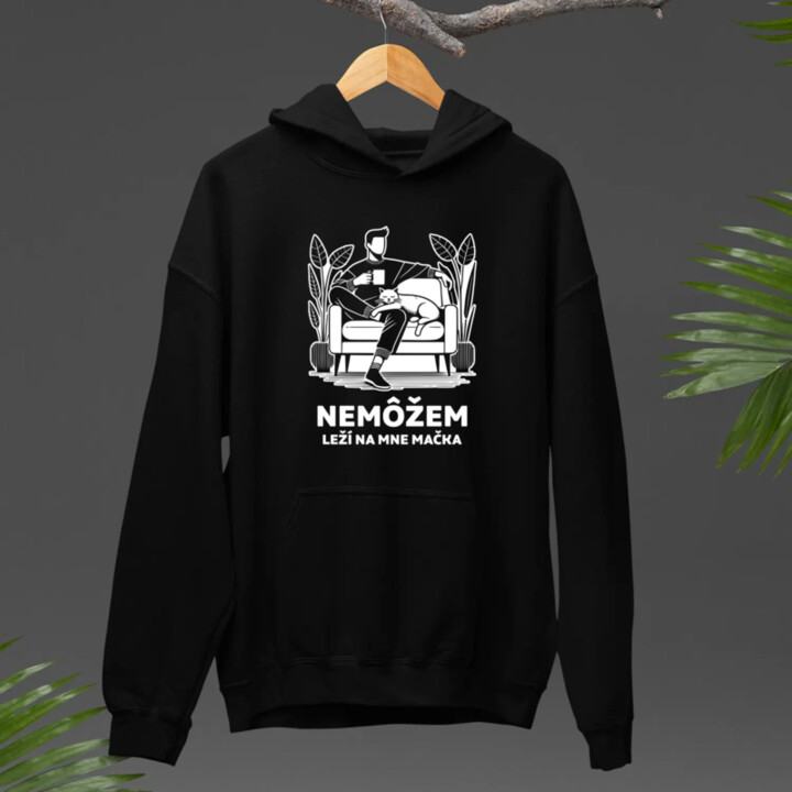 Nemôžem, leží na mne mačka  - pánska mikina s potlačou