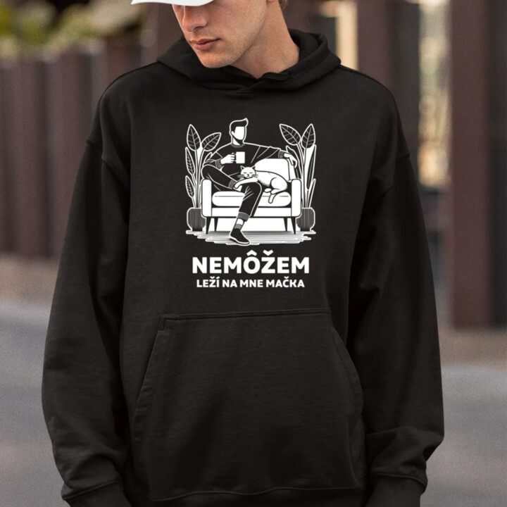 Nemôžem, leží na mne mačka  - pánska mikina s potlačou