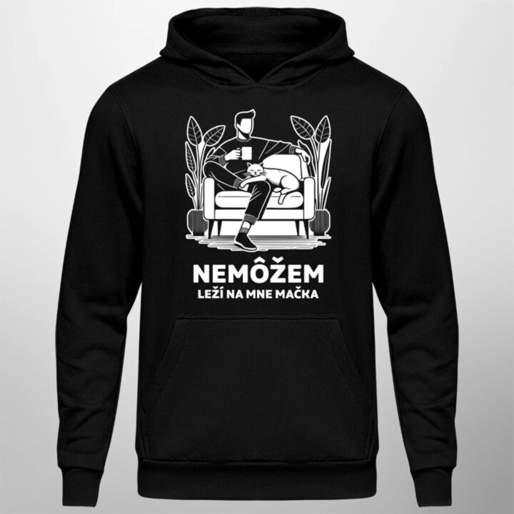 Nemôžem, leží na mne mačka  - pánska mikina s potlačou