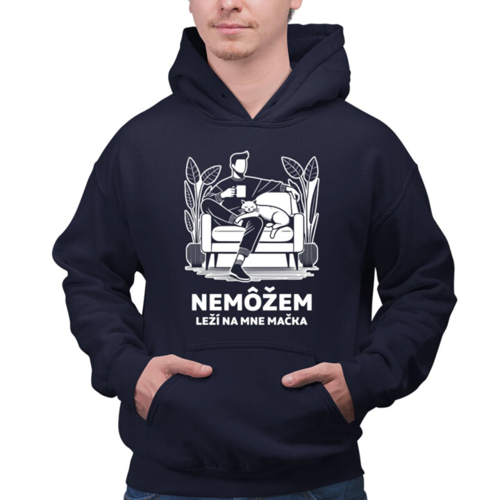 Nemôžem, leží na mne mačka  - pánska mikina s potlačou