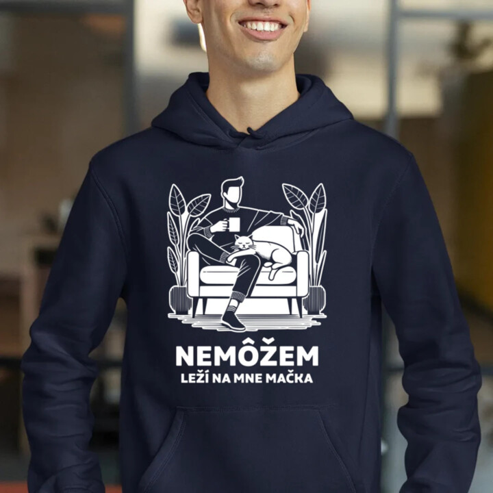 Nemôžem, leží na mne mačka  - pánska mikina s potlačou