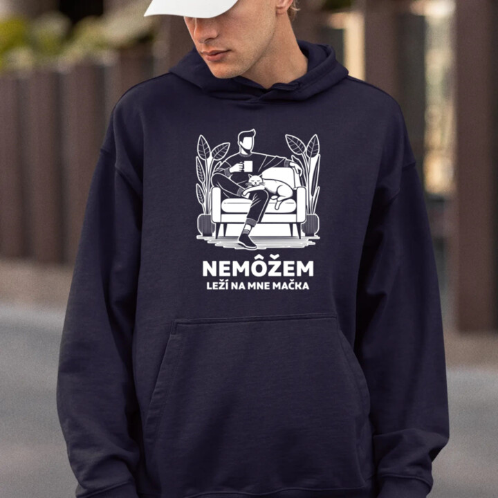 Nemôžem, leží na mne mačka  - pánska mikina s potlačou