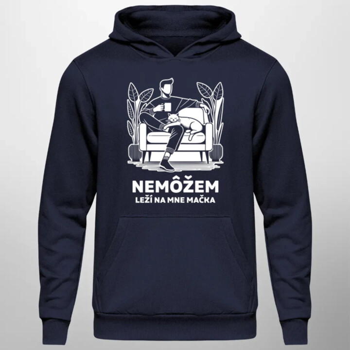 Nemôžem, leží na mne mačka  - pánska mikina s potlačou