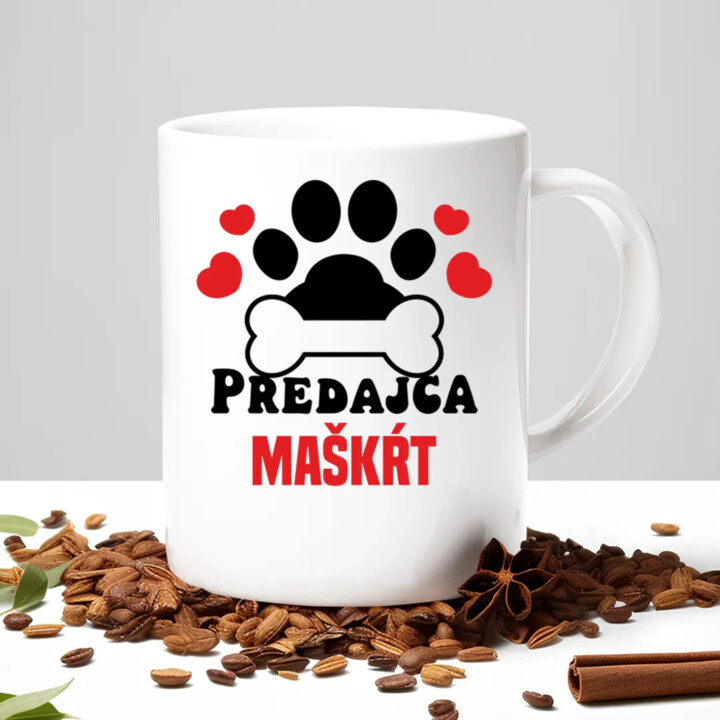 Predajca maškŕt - keramický hrnček s potlačou