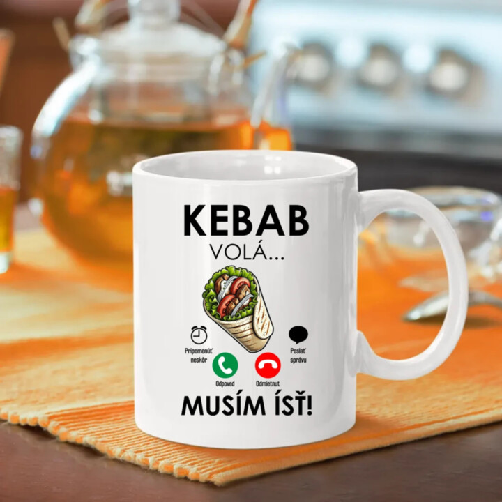 Kebab volá - musím ísť - keramický hrnček s potlačou