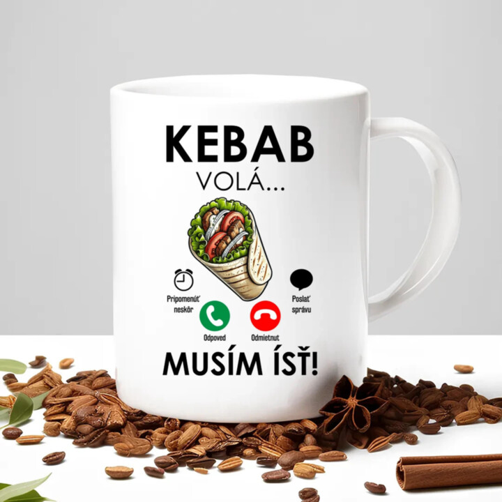 Kebab volá - musím ísť - keramický hrnček s potlačou