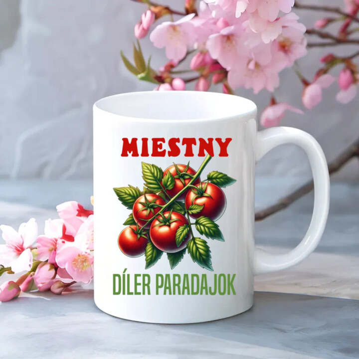 Miestny díler paradajok - keramický hrnček s potlačou
