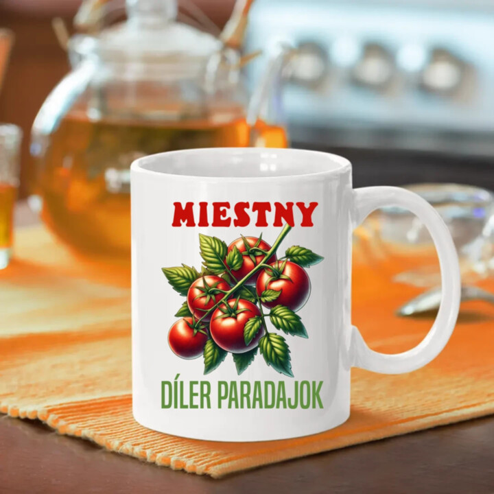 Miestny díler paradajok - keramický hrnček s potlačou