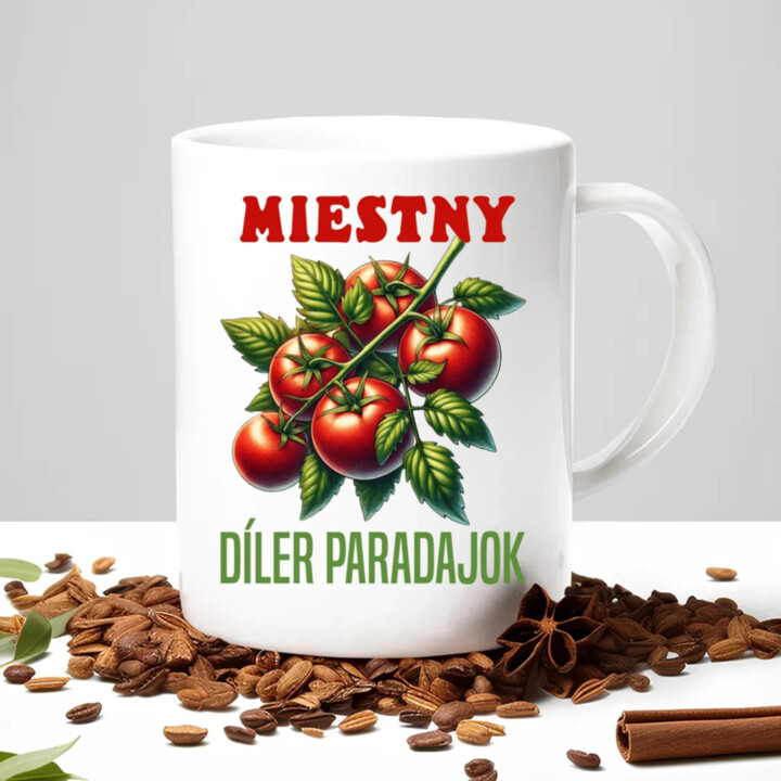 Miestny díler paradajok - keramický hrnček s potlačou