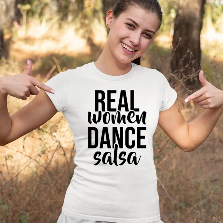 Real women dance salsa - dámske tričko s potlačou