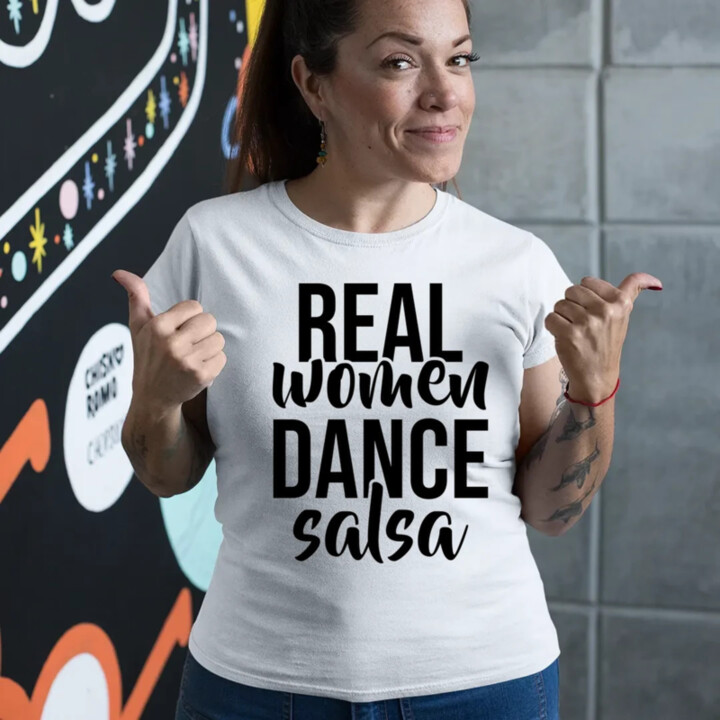 Real women dance salsa - dámske tričko s potlačou