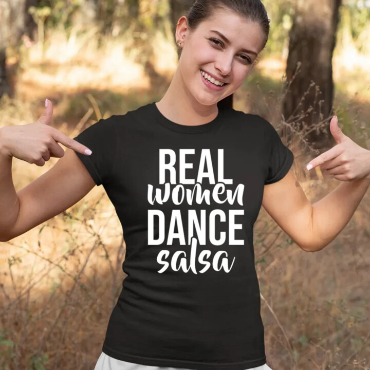 Real women dance salsa - dámske tričko s potlačou