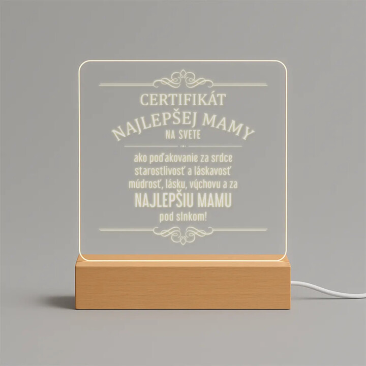 Certifikát najlepšej mamy na svete - LED lampička s gravírovaním