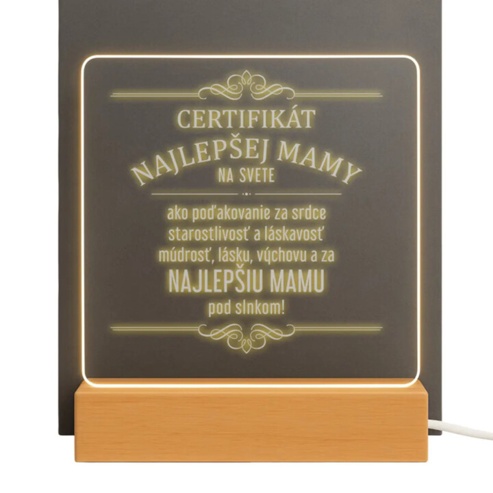 Certifikát najlepšej mamy na svete - LED lampička s gravírovaním