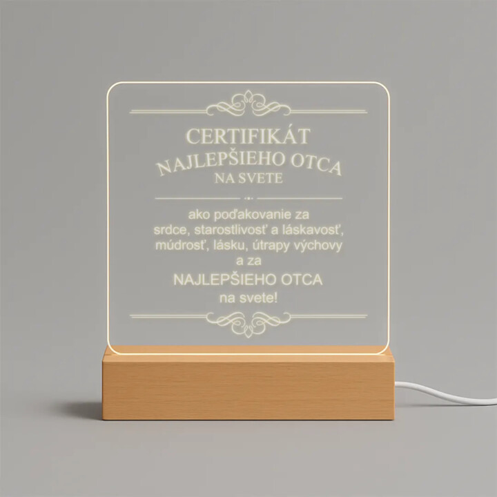 Certifikát najlepšieho otca na svete - LED lampička s gravírovaním