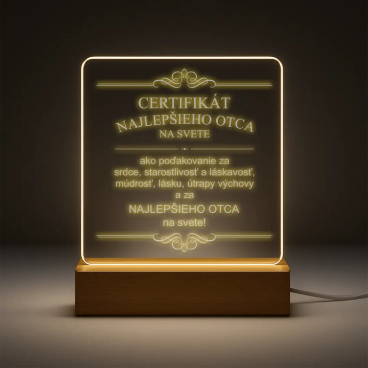 Certifikát najlepšieho otca na svete - LED lampička s gravírovaním