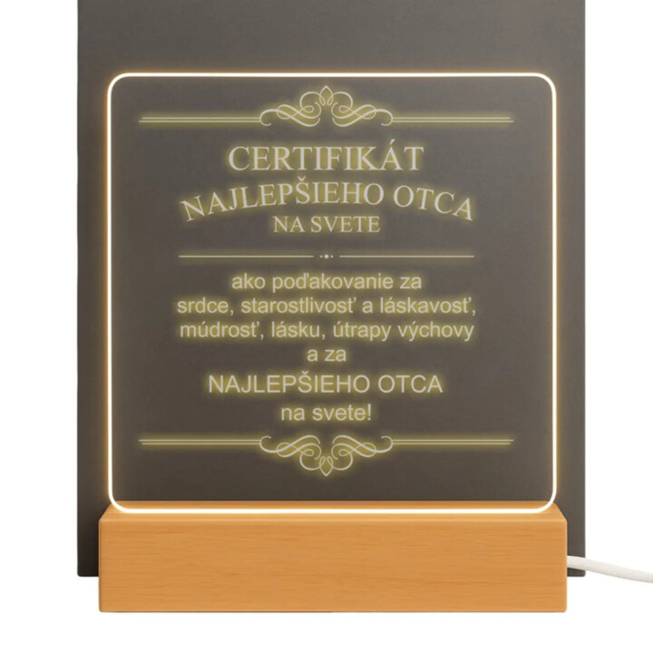 Certifikát najlepšieho otca na svete - LED lampička s gravírovaním
