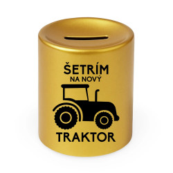 Šetrím na nový traktor - zlatá keramická pokladnička s gravírovaním