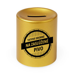 Tatove drobné na zaslúžené pivo - zlatá keramická pokladnička s gravírovaním