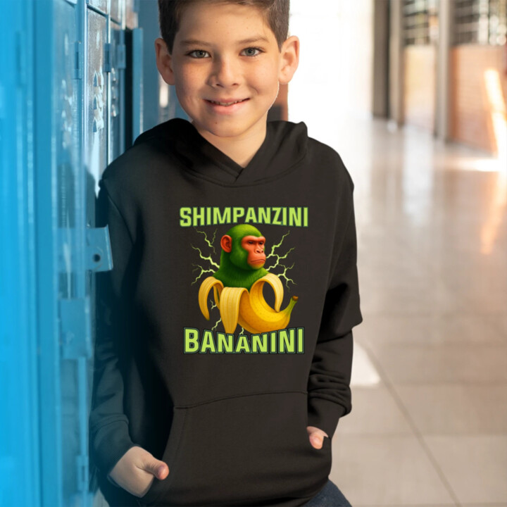 Shimpanzini bananini - Italian Brainrot - detská mikina s kapucňou