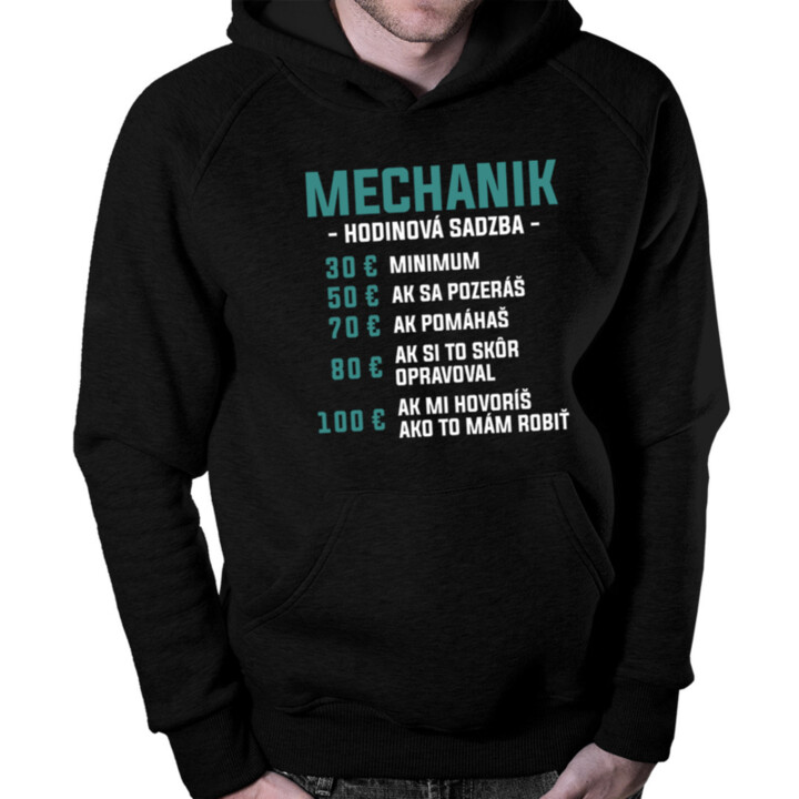 Mechanik - hodinová sadzba - Pánska mikina s kapucňou