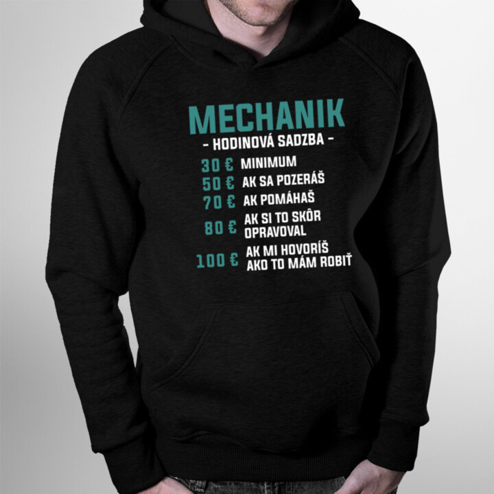 Mechanik - hodinová sadzba - Pánska mikina s kapucňou