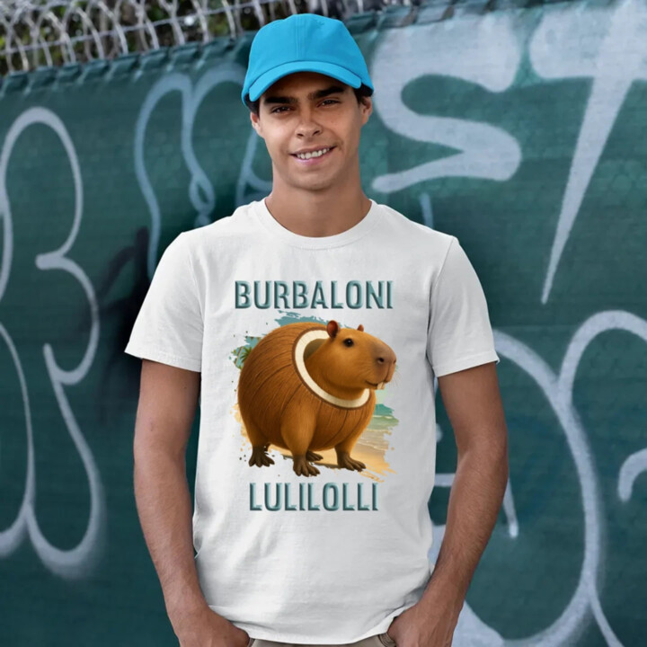 Burbaloni Lulilolli - Italian Brainrot - kapybara v kokose - pánske tričko s potlačou