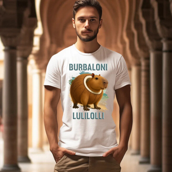 Burbaloni Lulilolli - Italian Brainrot - kapybara v kokose - pánske tričko s potlačou