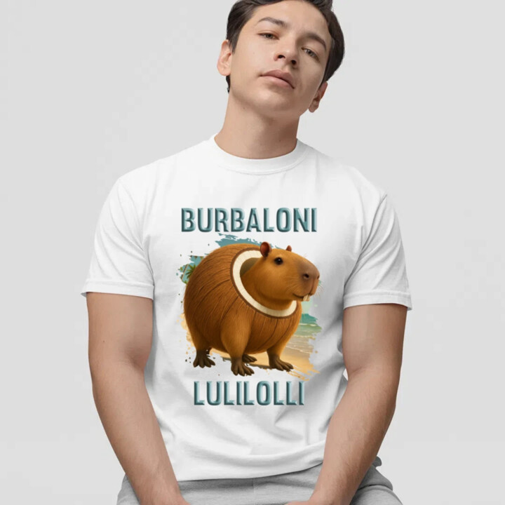 Burbaloni Lulilolli - Italian Brainrot - kapybara v kokose - pánske tričko s potlačou