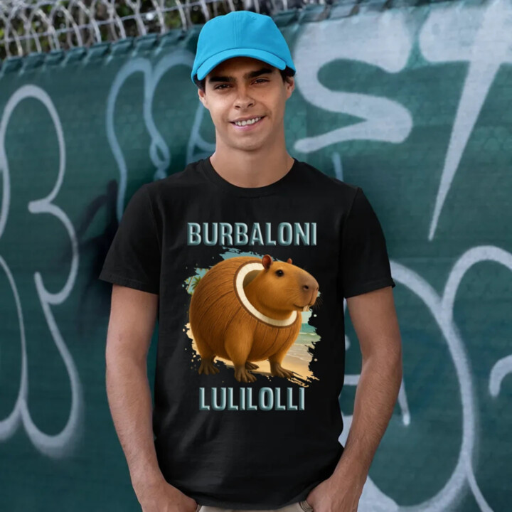 Burbaloni Lulilolli - Italian Brainrot - kapybara v kokose - pánske tričko s potlačou