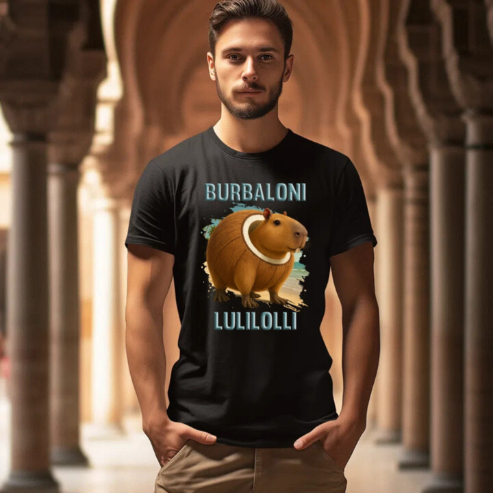 Burbaloni Lulilolli - Italian Brainrot - kapybara v kokose - pánske tričko s potlačou