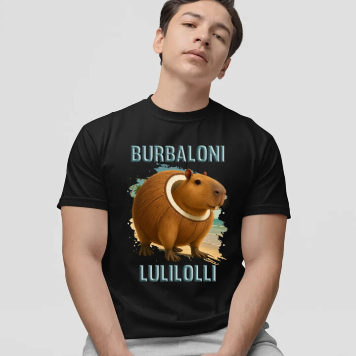 Burbaloni Lulilolli - Italian Brainrot - kapybara v kokose - pánske tričko s potlačou