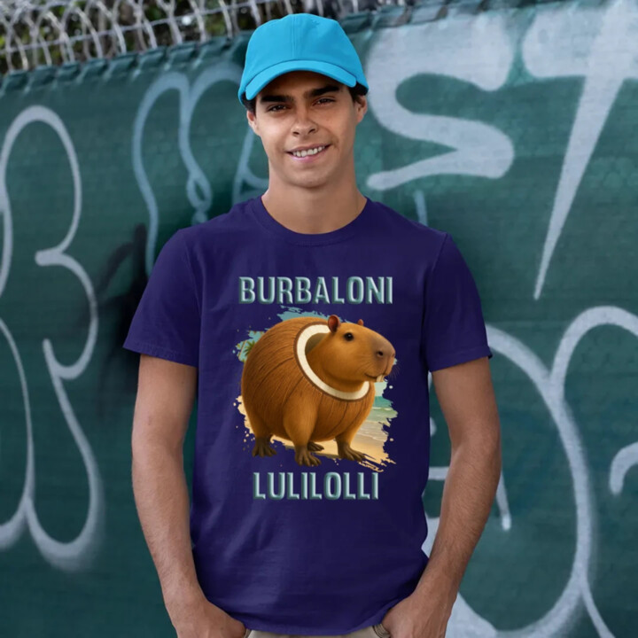 Burbaloni Lulilolli - Italian Brainrot - kapybara v kokose - pánske tričko s potlačou