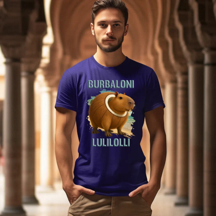 Burbaloni Lulilolli - Italian Brainrot - kapybara v kokose - pánske tričko s potlačou