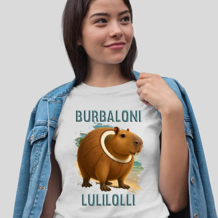 Burbaloni Lulilolli - Italian Brainrot - kapybara v kokose - dámske tričko s potlačou