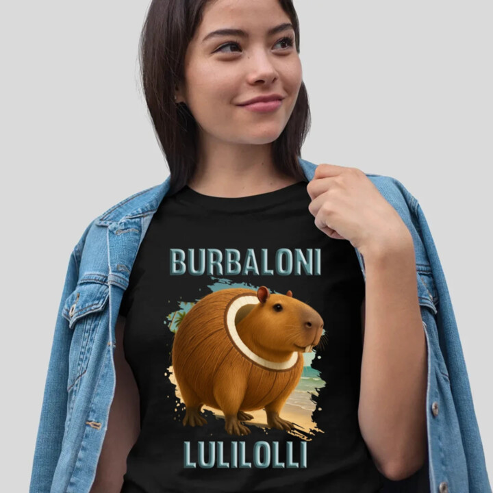 Burbaloni Lulilolli - Italian Brainrot - kapybara v kokose - dámske tričko s potlačou