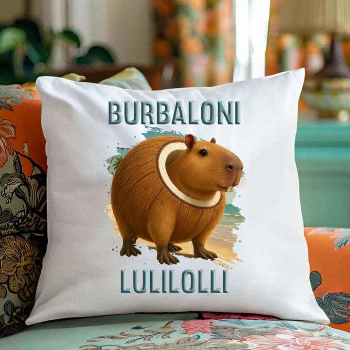 Burbaloni Lulilolli - Italian Brainrot - kapybara v kokose - keramický hrnček s potlačou vankúš s potlačou
