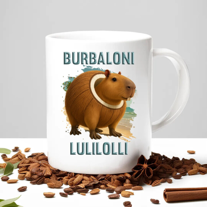 Burbaloni Lulilolli - Italian Brainrot - kapybara v kokose - keramický hrnček s potlačou