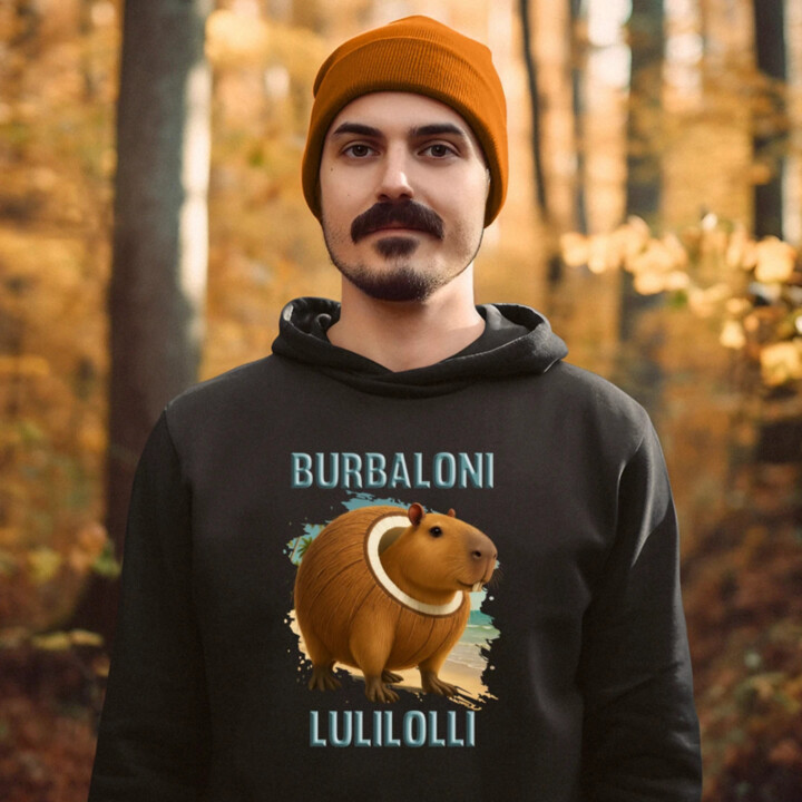 Burbaloni Lulilolli - Italian Brainrot - kapybara v kokose - pánska mikina s potlačou