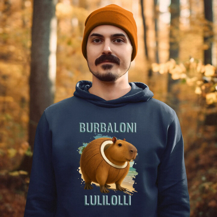 Burbaloni Lulilolli - Italian Brainrot - kapybara v kokose - pánska mikina s potlačou