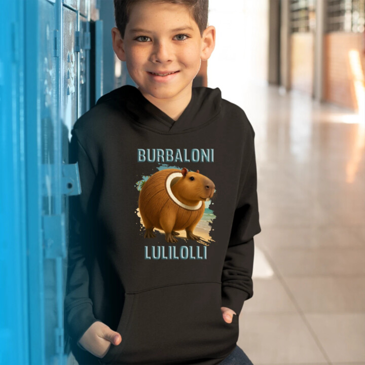 Burbaloni Lulilolli - Italian Brainrot - kapybara v kokose - detská mikina s kapucňou