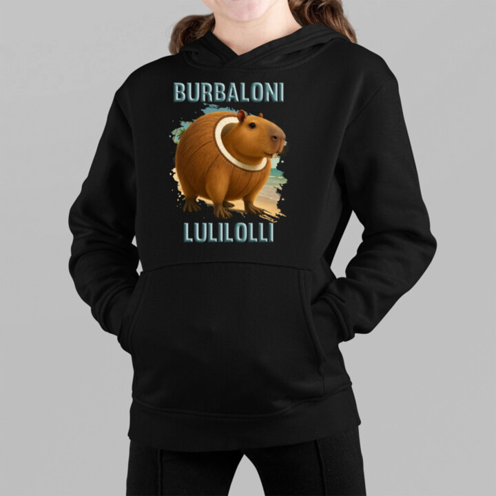 Burbaloni Lulilolli - Italian Brainrot - kapybara v kokose - detská mikina s kapucňou