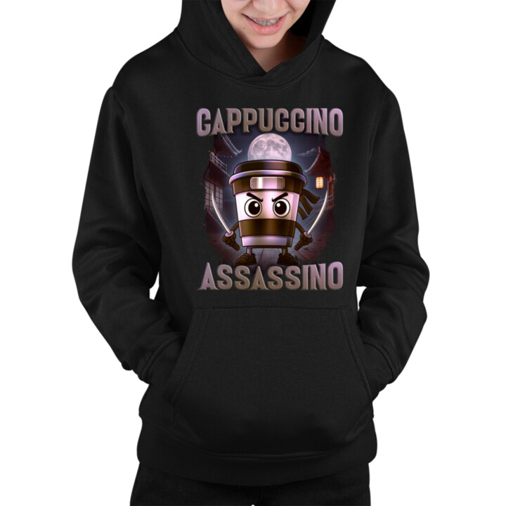 Cappuccino Assassino V2 - Italian Brainrot - detská mikina s kapucňou